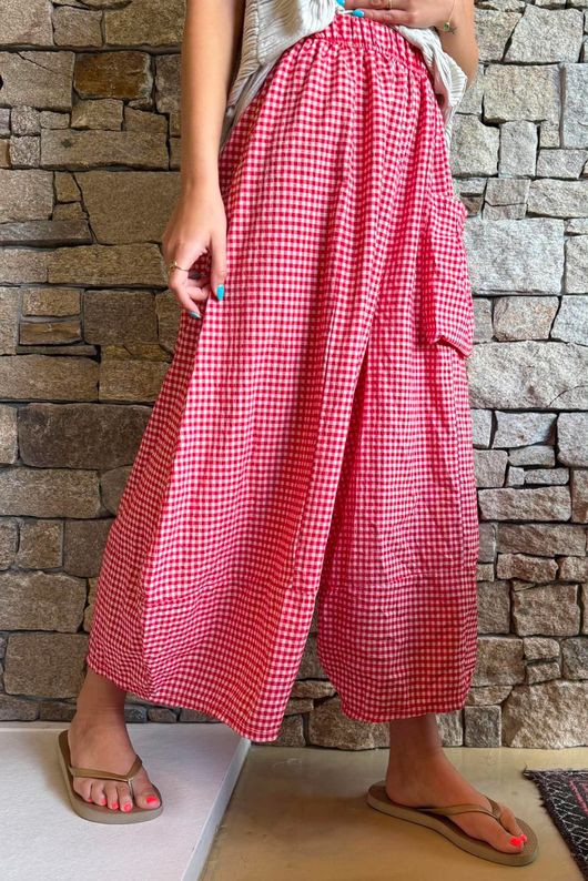 Arbi Gingham Pocket Culotte Pant Chilli